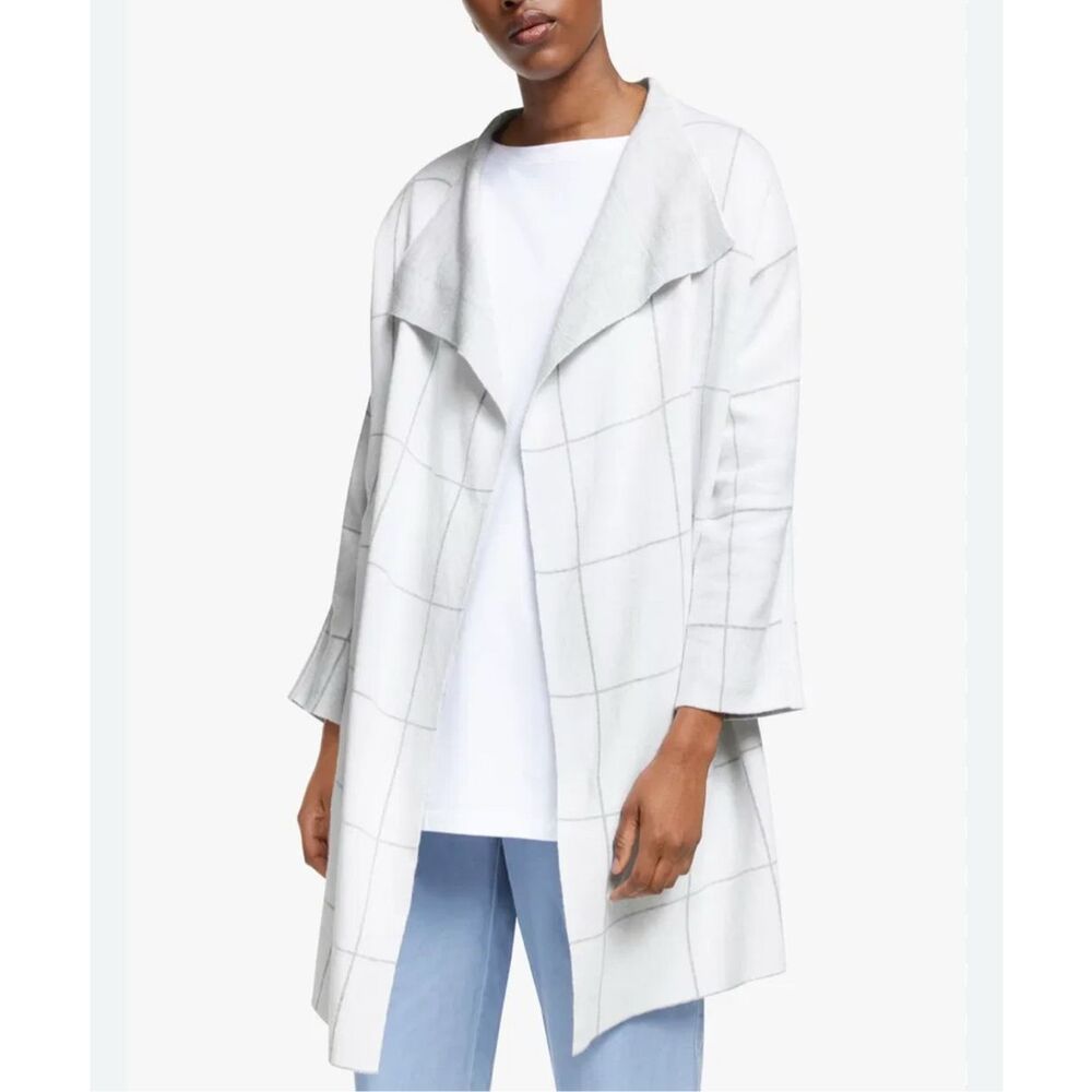 Eileen Fisher Long Neutral Organic Cotton Blend Cardigan Size Large Oversized